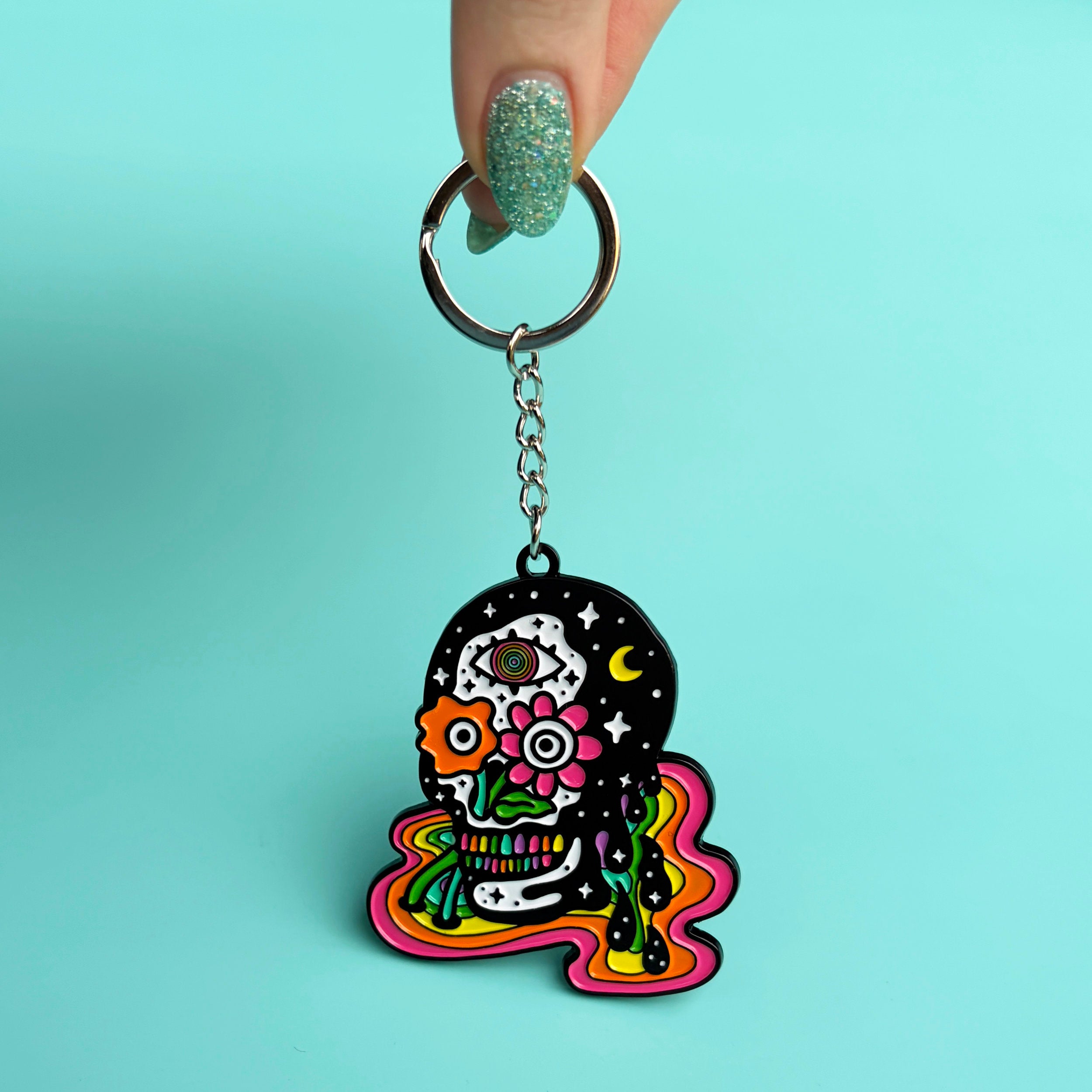 Rainbow Skull Keychain