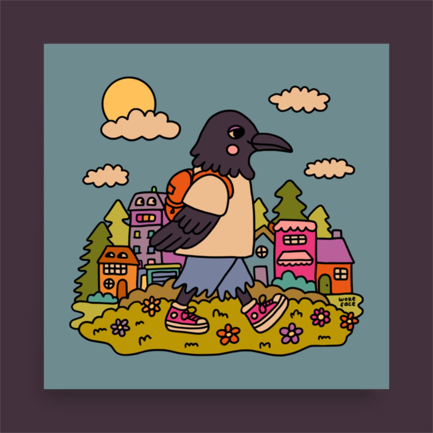 Grabado de paseo de cuervos