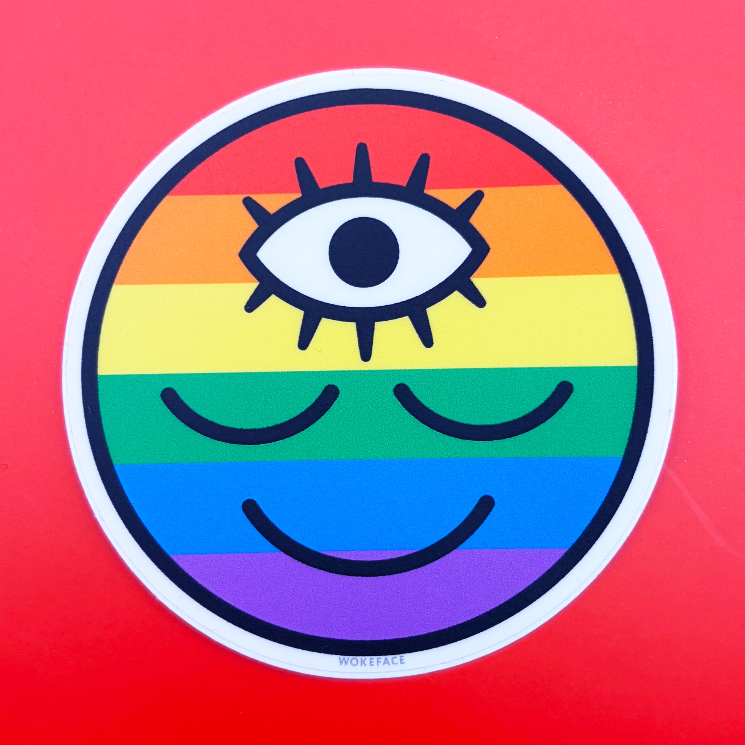 Pride Flag Rainbow Wokeface Sticker
