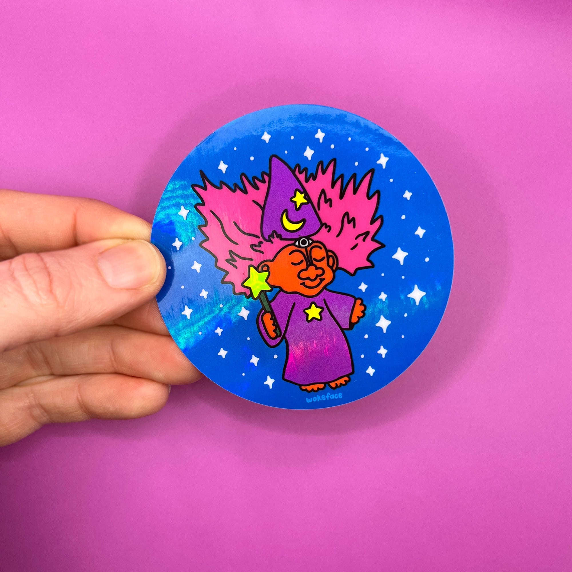Pegatina holográfica de mago trol