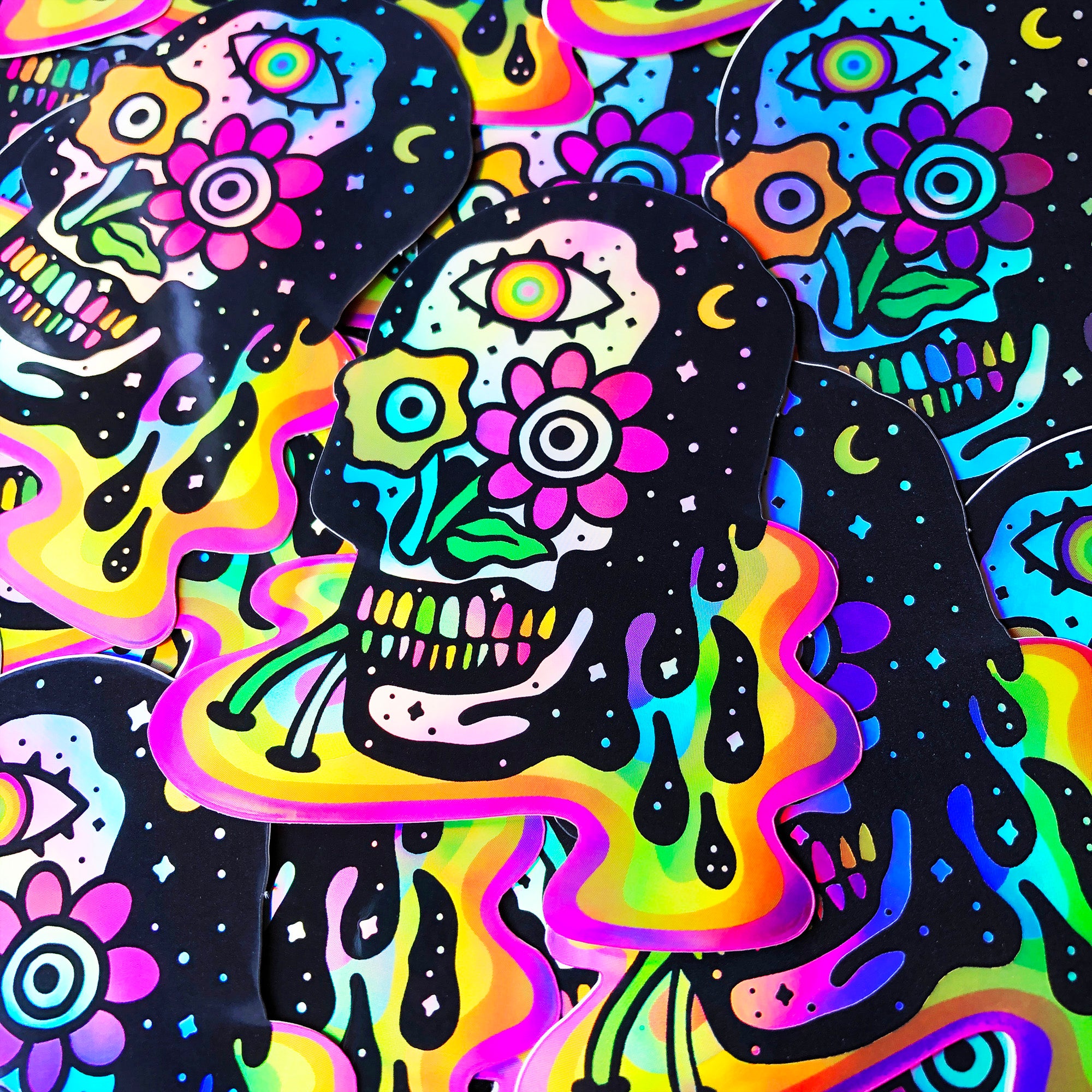 RxSkulls Rainbow Skull Collab Holographic Sticker
