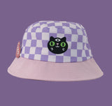 Black Cat Checkerboard Bucket Hat