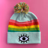 Blue Rainbow Pom Beanie