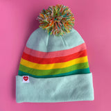 Blue Rainbow Pom Beanie
