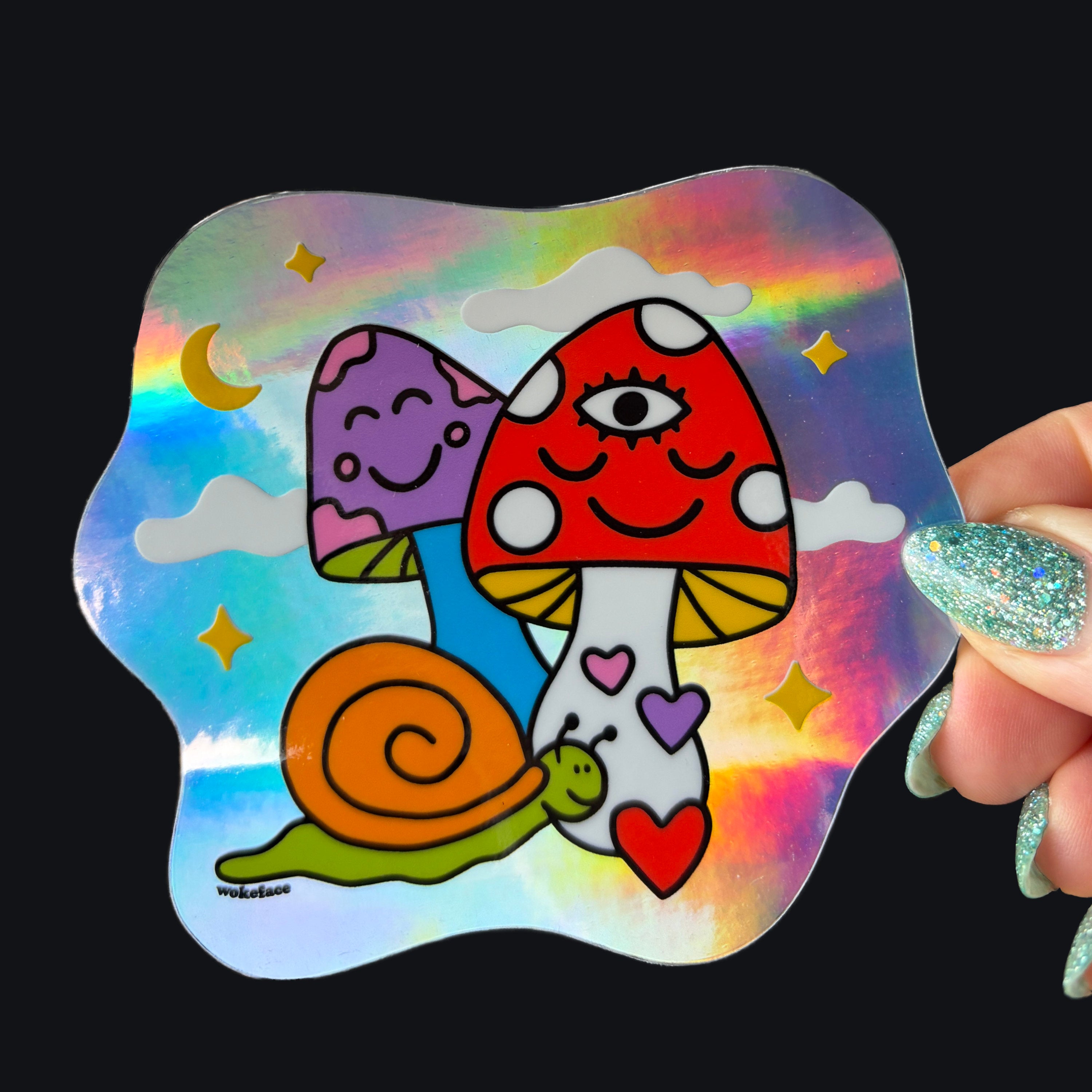 Pegatina Holográfica de Hongos Cósmicos