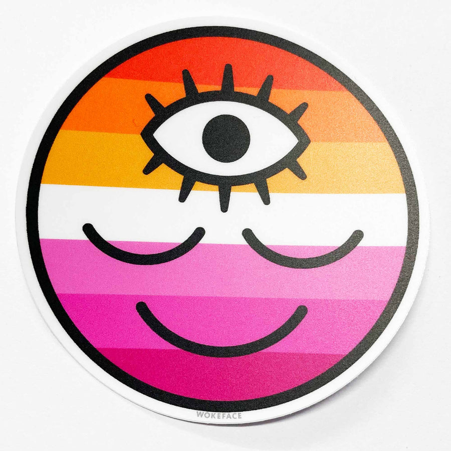 Lesbian Flag Wokeface Sticker